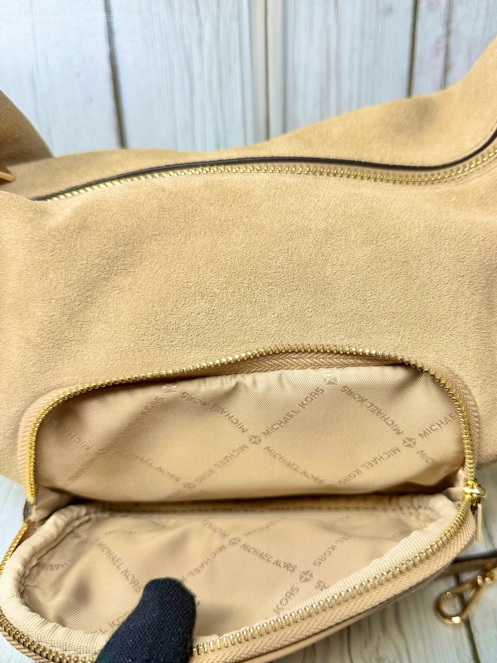 BRAND NEW Michael Kors Camel Merritt Medium Suede Convertible Shoulder Bag - Picture 7 of 14